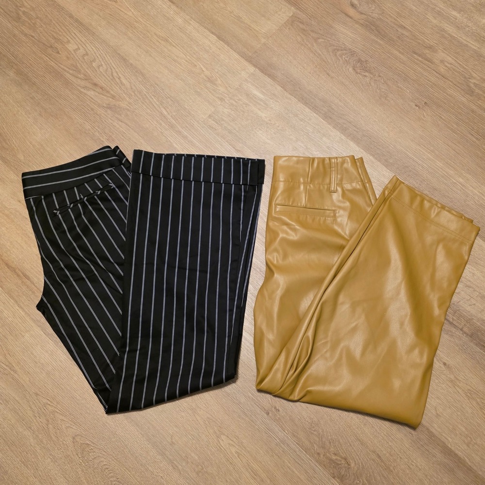 Bebe Pinstripe Wide Leg & A New Day Faux Leather Pants Bundle Size 8 Black Tan